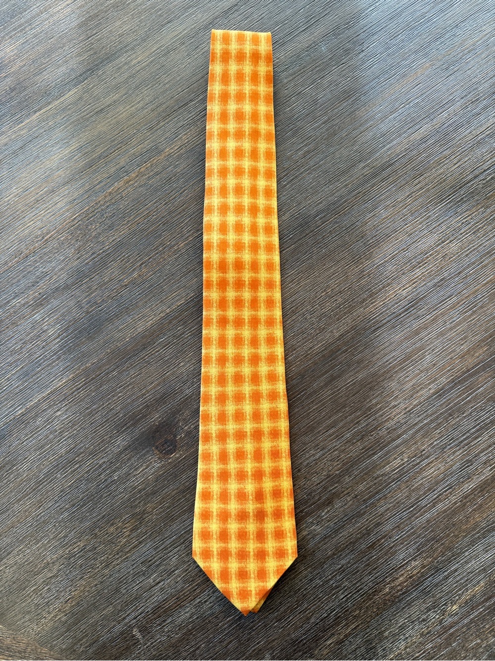 Hermes Orange Checked Silk Tie